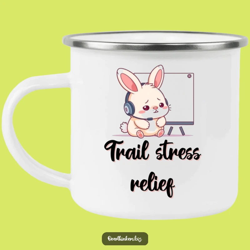 Funny Stressed Rabbit Headset Camping Mug - Hilarious WFH Outdoor Gift!