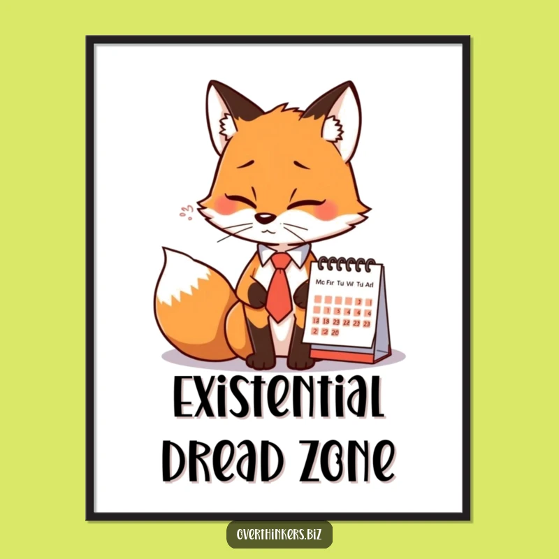Funny Fox Tie Calendar Sigh Digital Print - Instant Office Humor Decor