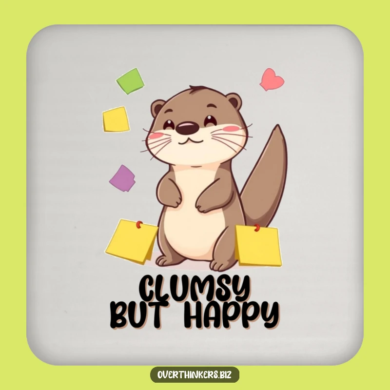 Funny Otter Sticky Note Juggling Coaster - Protect Surfaces with Playful Humor