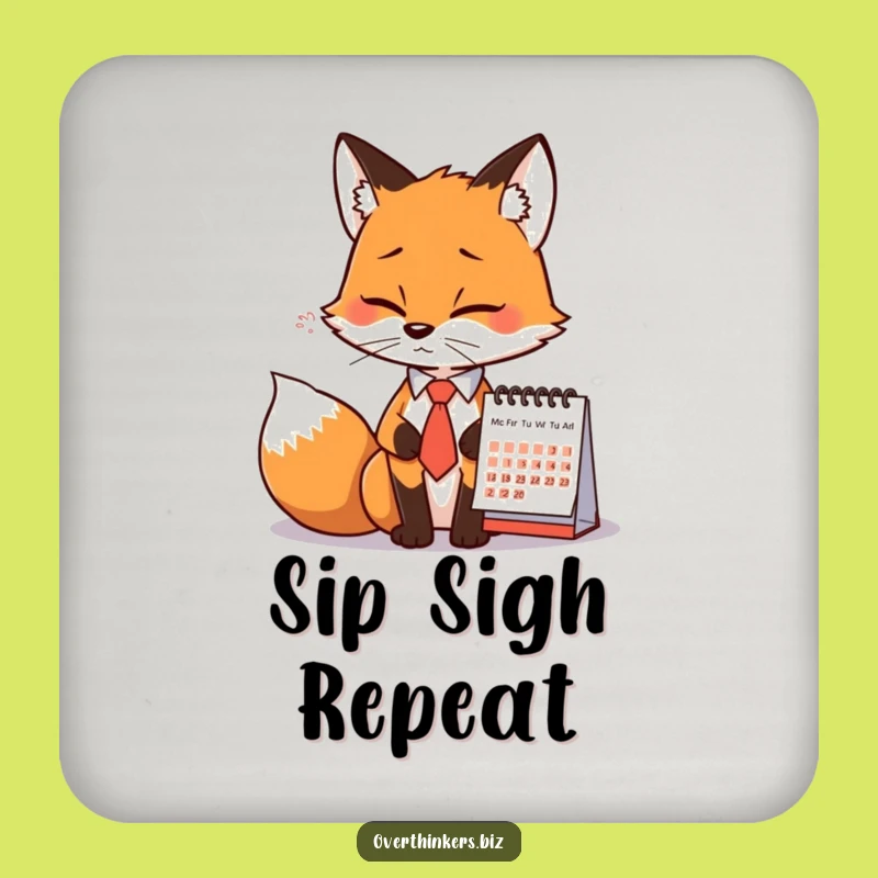 Funny Fox Tie Calendar Sigh Coaster - Protect Furniture with Humor
