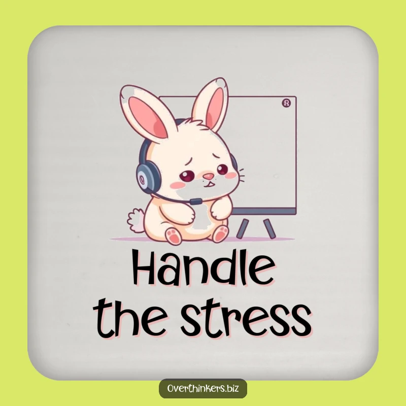 Funny Stressed Rabbit Headset Coaster - Hilarious WFH Drink Protector Gift!