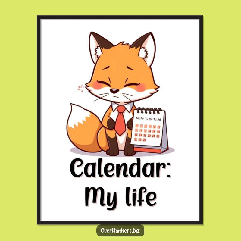 Funny Fox Tie Calendar Sigh Poster - Motivational Office Humor Wall Art