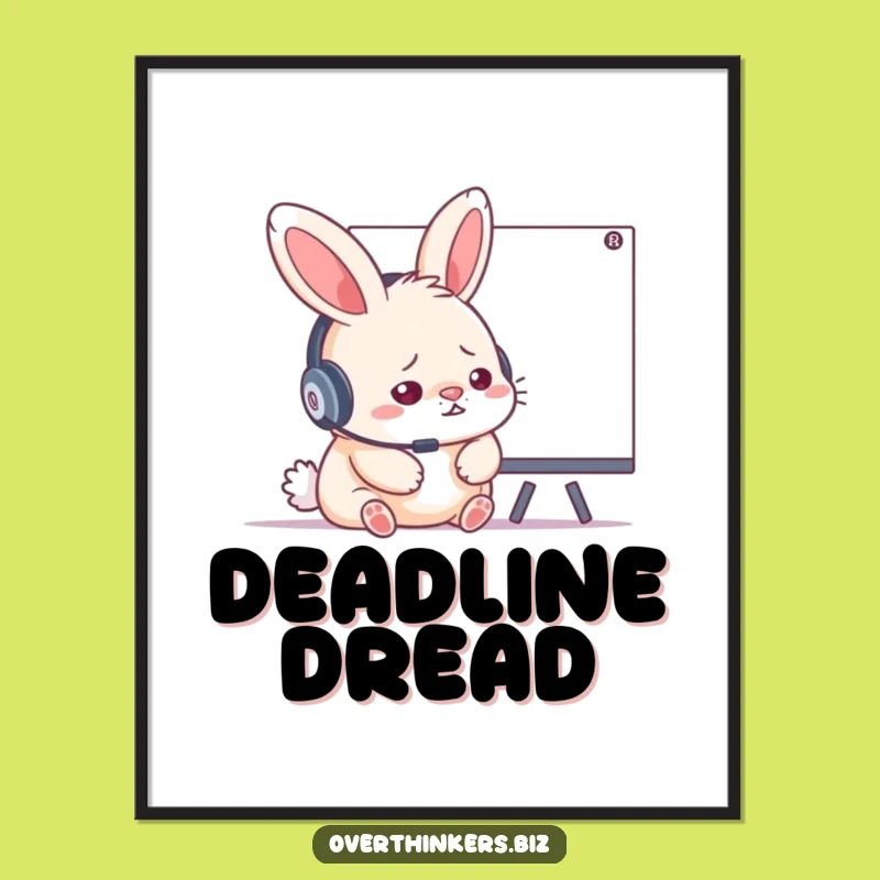 Funny Stressed Rabbit Headset Poster - Hilarious WFH Wall Art Gift!