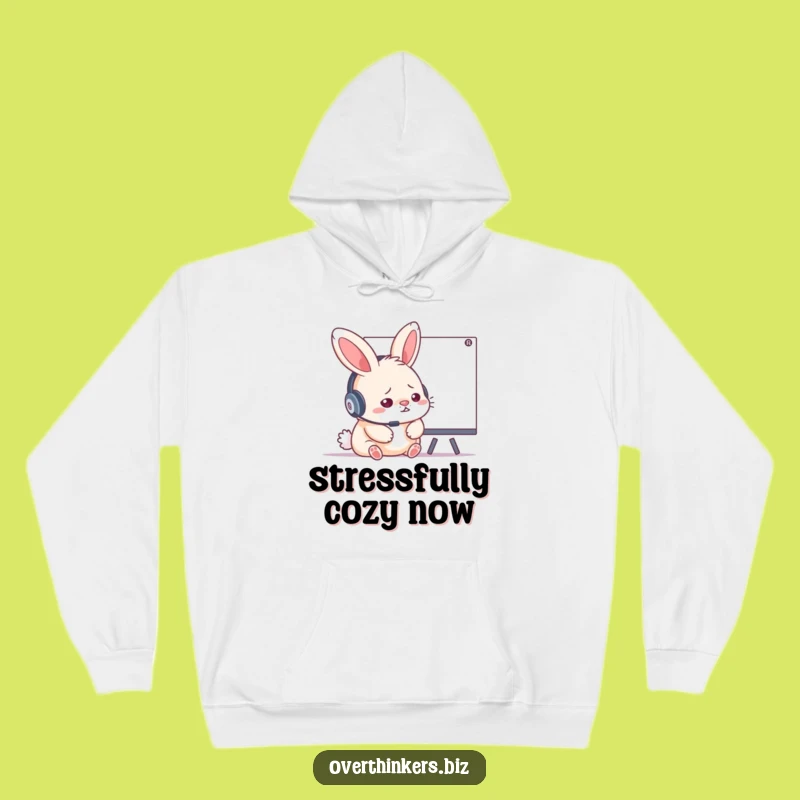 Funny Stressed Rabbit Headset Hoodie - Cozy & Hilarious WFH Sweatshirt Gift!