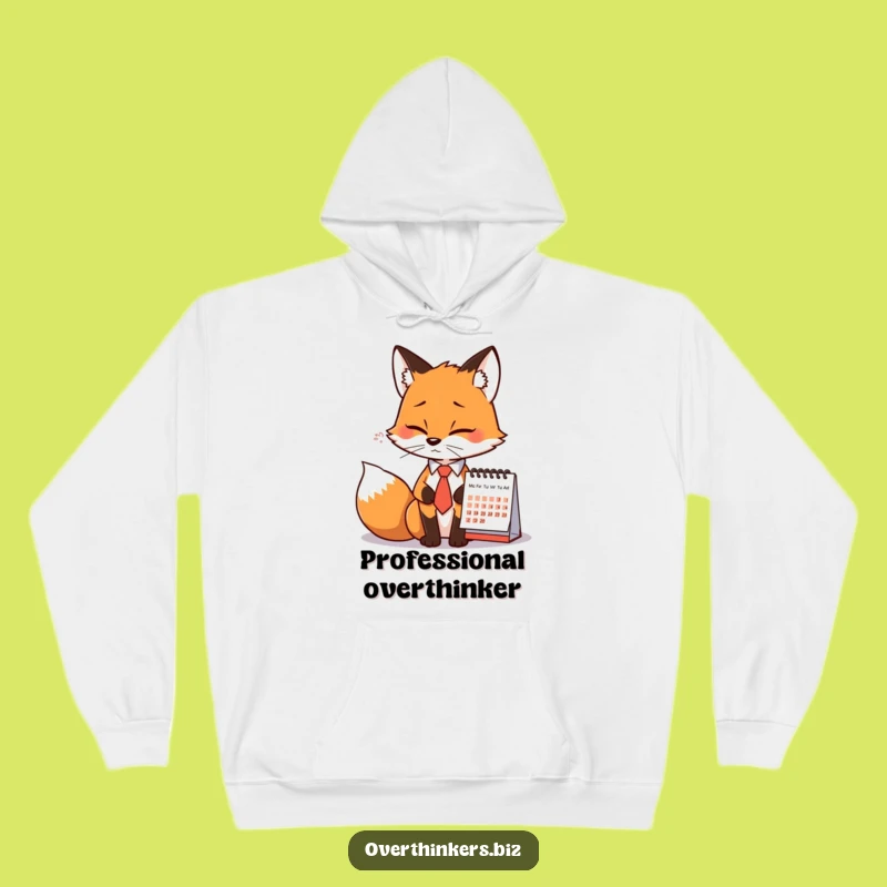 Funny Fox Tie Calendar Sigh Hoodie - Cozy Office Humor Sweatshirt
