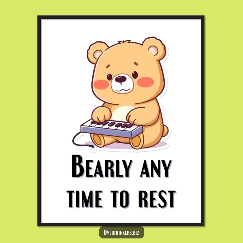 Free Printable Wall Art: Cheerful Bear Typist, Funny Downloadable Desk Decor