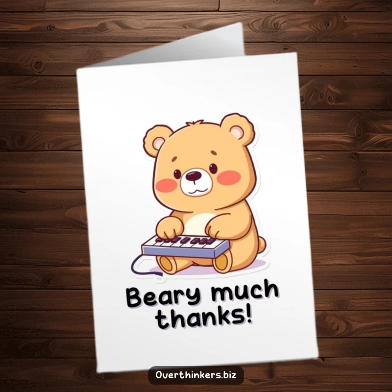 Funny Free Printable Thank You Card: A cheerful bear taps rapidly on a small keyboard, expressing thanks for prompt and efficient help.