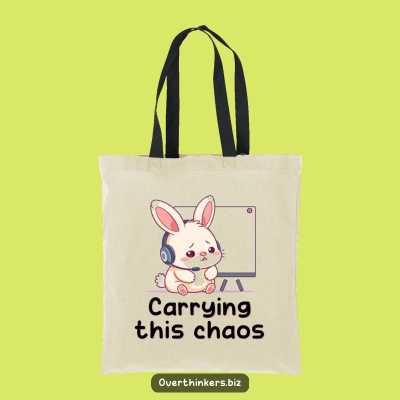 Funny Stressed Rabbit Headset Tote Bag - Hilarious WFH Carry-All Gift!
